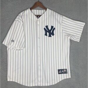 Vintage 90s Majestic Jersey New York Yankees Pinstripe Mens 2XL White 6700 MLB